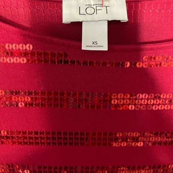 LOFT Ann Taylor Sequin Red Blouse Top Cotton Spandex Blend Valentine’s Day XS - Picture 16 of 16